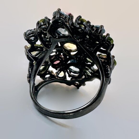 Gemstone Ring, Sterling Silver, Blue Topaz, Peridot, Citrine, Tourmaline - Picture 8 of 8
